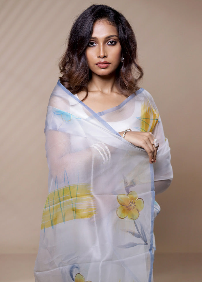 Grey Organza Saree Without Blouse Piece - Indian Silk House Agencies