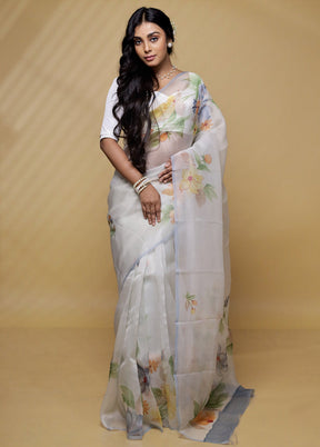 White Organza Saree With Blouse Piece - Indian Silk House Agencies