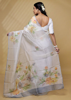 White Organza Saree With Blouse Piece - Indian Silk House Agencies