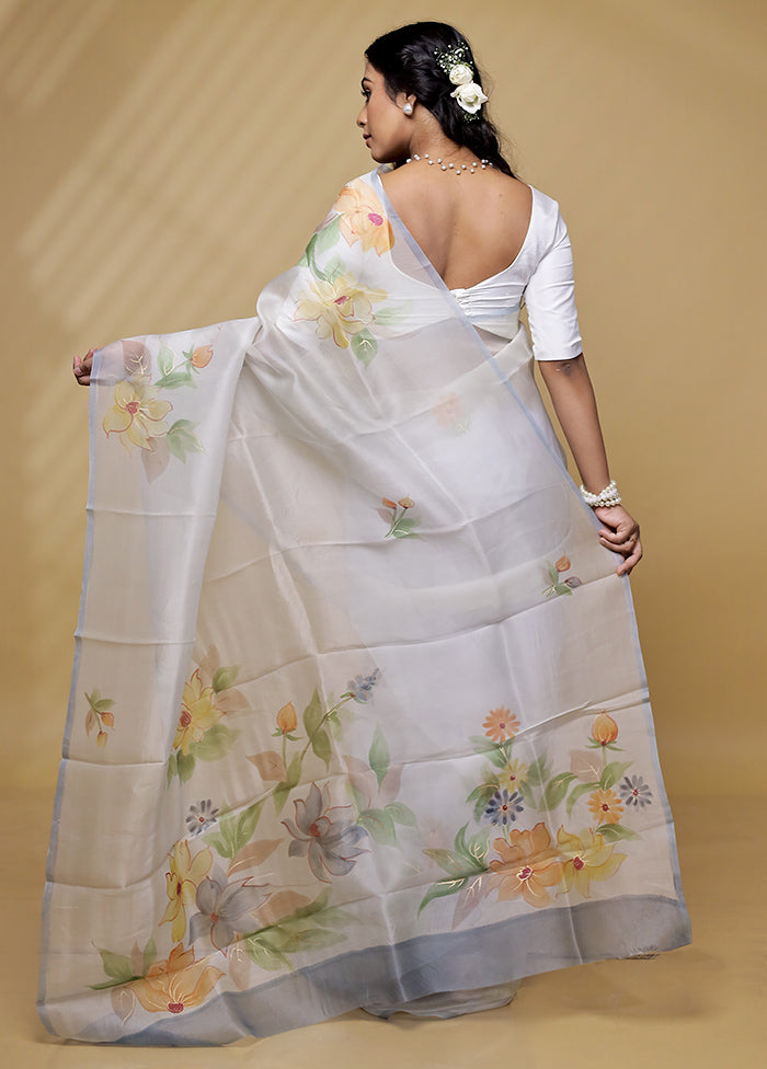 White Organza Saree With Blouse Piece - Indian Silk House Agencies