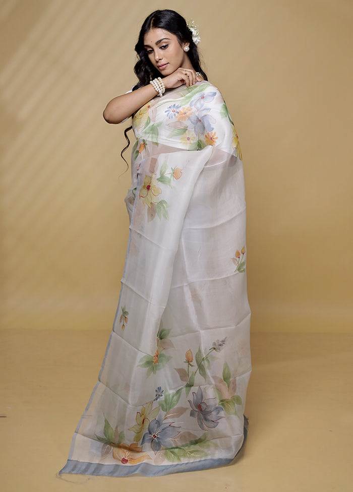 White Organza Saree With Blouse Piece - Indian Silk House Agencies