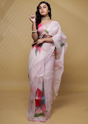 Pink Organza Saree With Blouse Piece - Indian Silk House Agencies