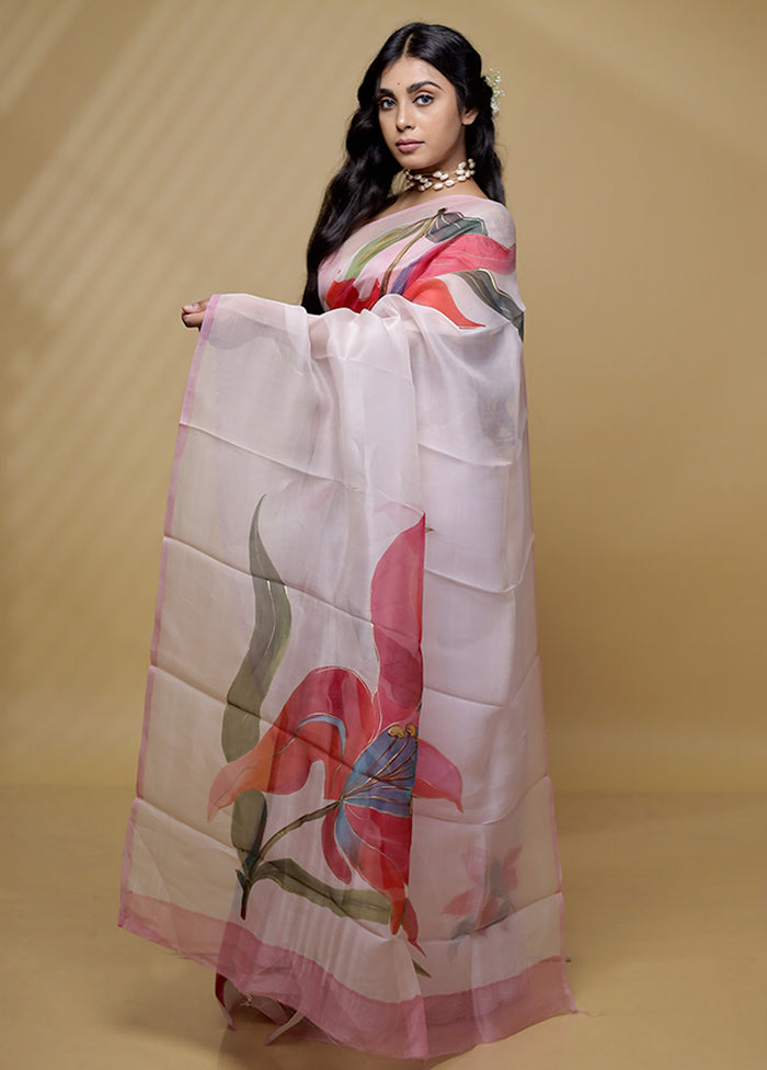 Pink Organza Saree With Blouse Piece - Indian Silk House Agencies