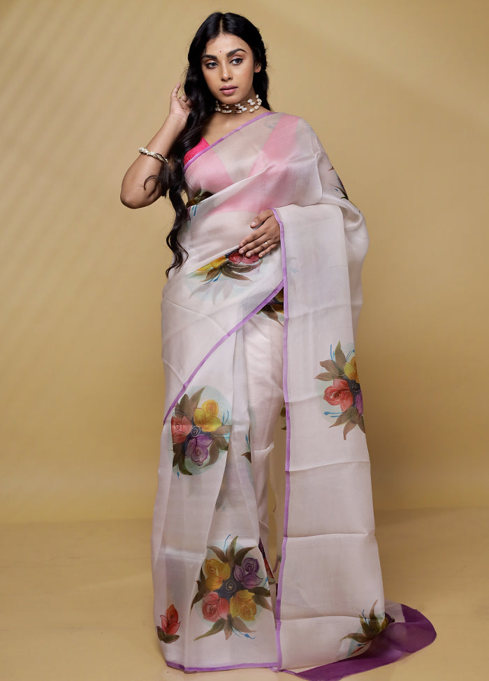 White Organza Saree With Blouse Piece - Indian Silk House Agencies