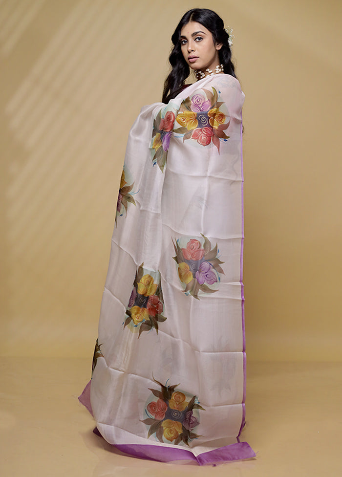 White Organza Saree With Blouse Piece - Indian Silk House Agencies