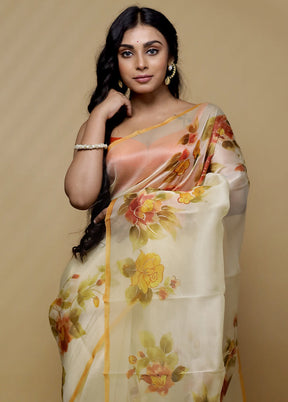 Cream Organza Saree With Blouse Piece - Indian Silk House Agencies