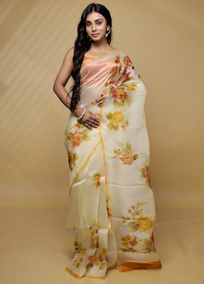 Cream Organza Saree With Blouse Piece - Indian Silk House Agencies