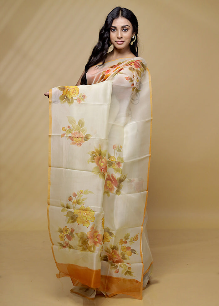 Cream Organza Saree With Blouse Piece - Indian Silk House Agencies