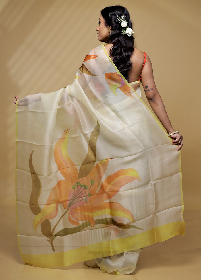 Cream Organza Saree With Blouse Piece - Indian Silk House Agencies