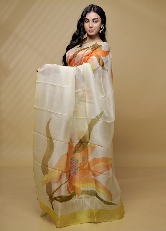 Cream Organza Saree With Blouse Piece - Indian Silk House Agencies