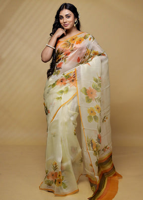 Cream Organza Saree With Blouse Piece - Indian Silk House Agencies