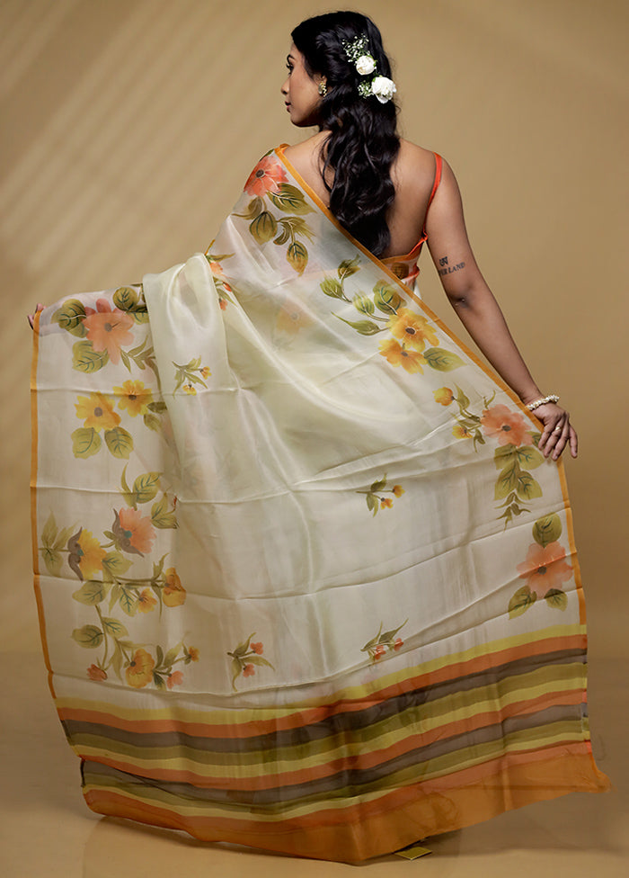 Cream Organza Saree With Blouse Piece - Indian Silk House Agencies