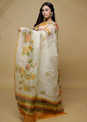 Cream Organza Saree With Blouse Piece - Indian Silk House Agencies