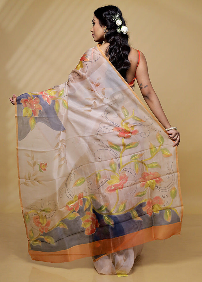 Cream Organza Saree With Blouse Piece - Indian Silk House Agencies