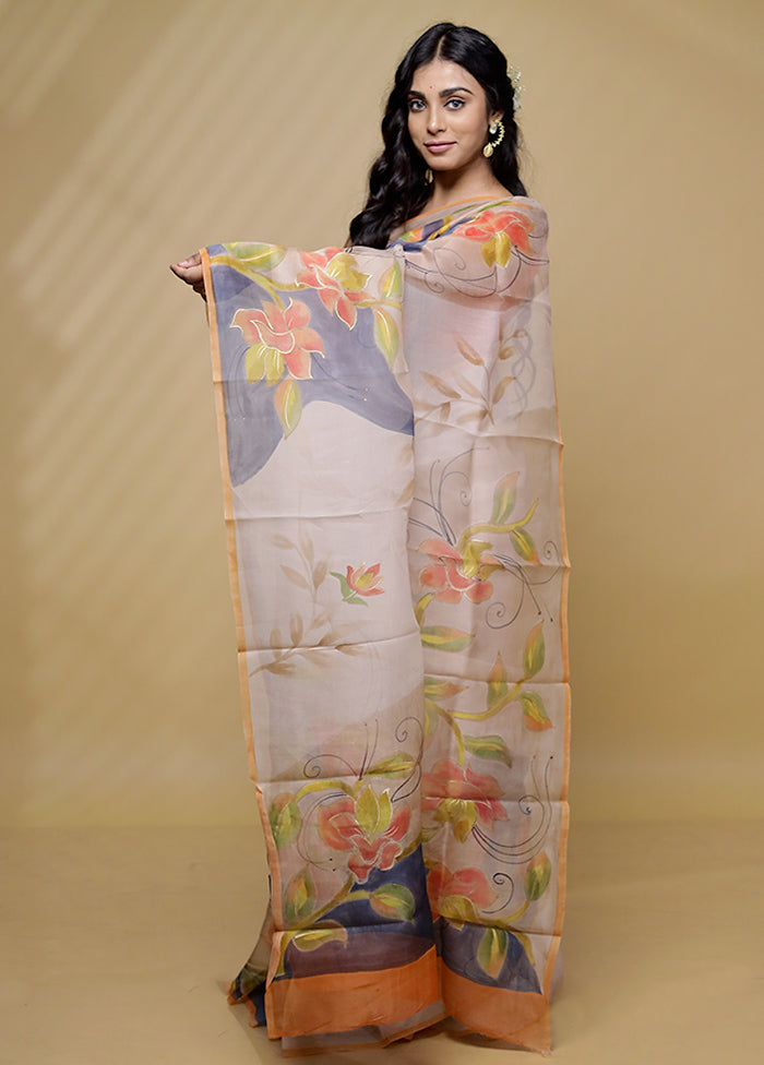 Cream Organza Saree With Blouse Piece - Indian Silk House Agencies