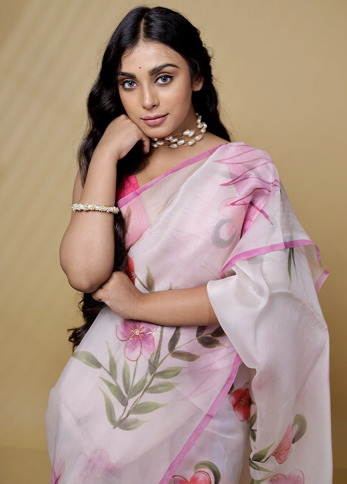 Pink Organza Saree With Blouse Piece - Indian Silk House Agencies