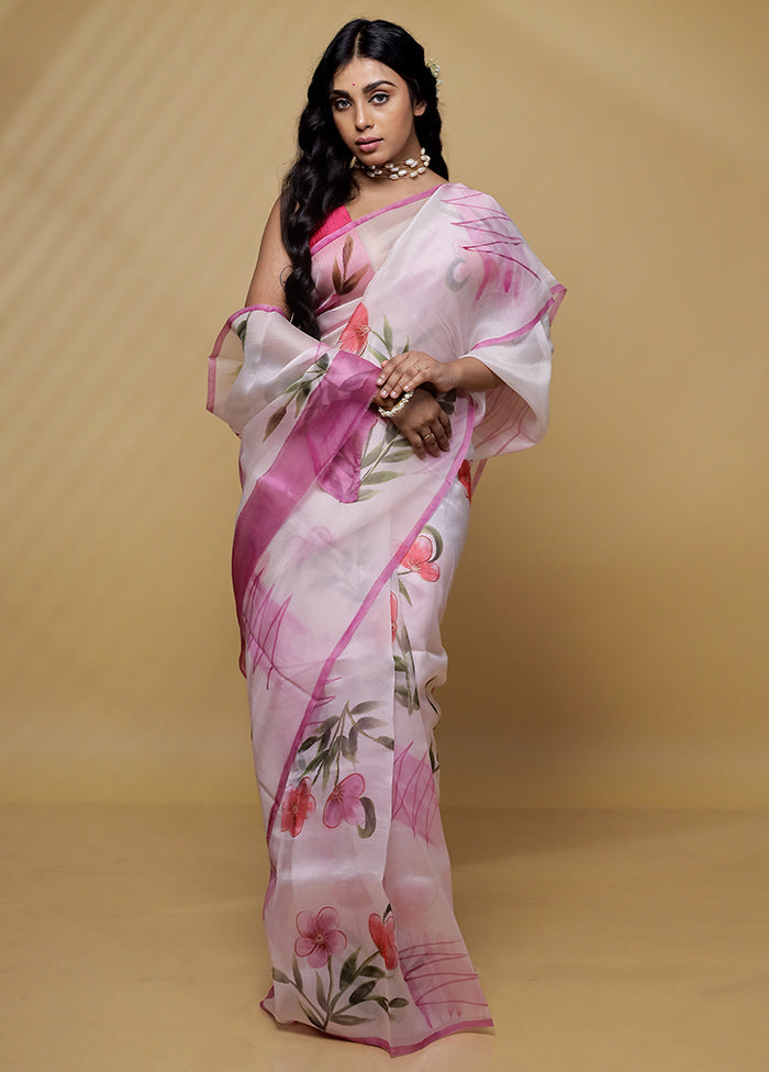 Pink Organza Saree With Blouse Piece - Indian Silk House Agencies