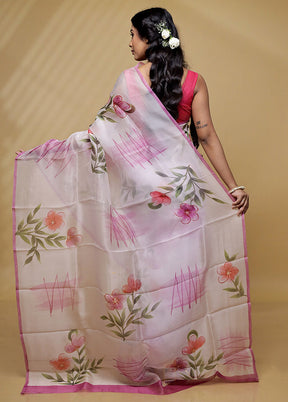 Pink Organza Saree With Blouse Piece - Indian Silk House Agencies