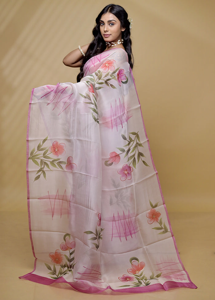 Pink Organza Saree With Blouse Piece - Indian Silk House Agencies