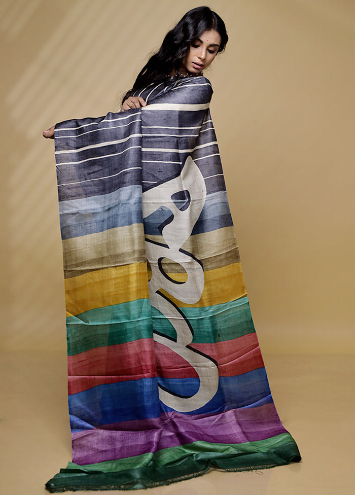 Grey Tussar Pure Silk Saree With Blouse Piece - Indian Silk House Agencies