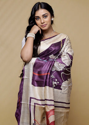 Purple Tussar Pure Silk Saree With Blouse Piece - Indian Silk House Agencies