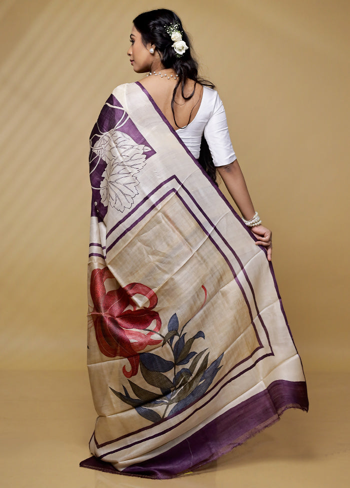 Purple Tussar Pure Silk Saree With Blouse Piece - Indian Silk House Agencies