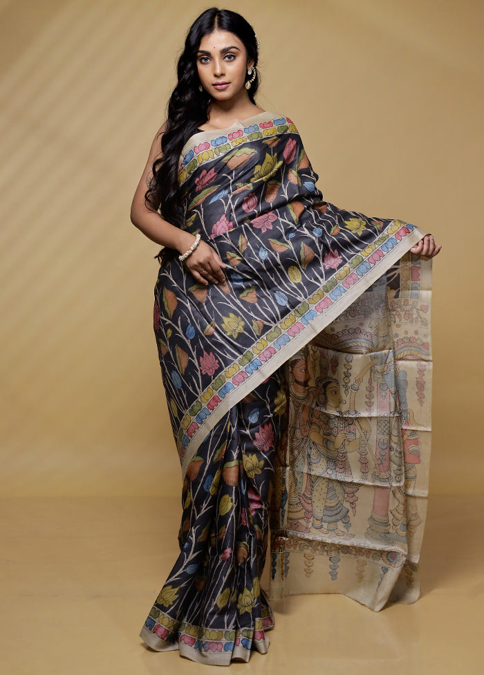 Grey Tussar Pure Silk Saree With Blouse Piece - Indian Silk House Agencies