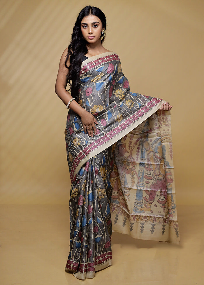 Cream Tussar Pure Silk Saree With Blouse Piece - Indian Silk House Agencies