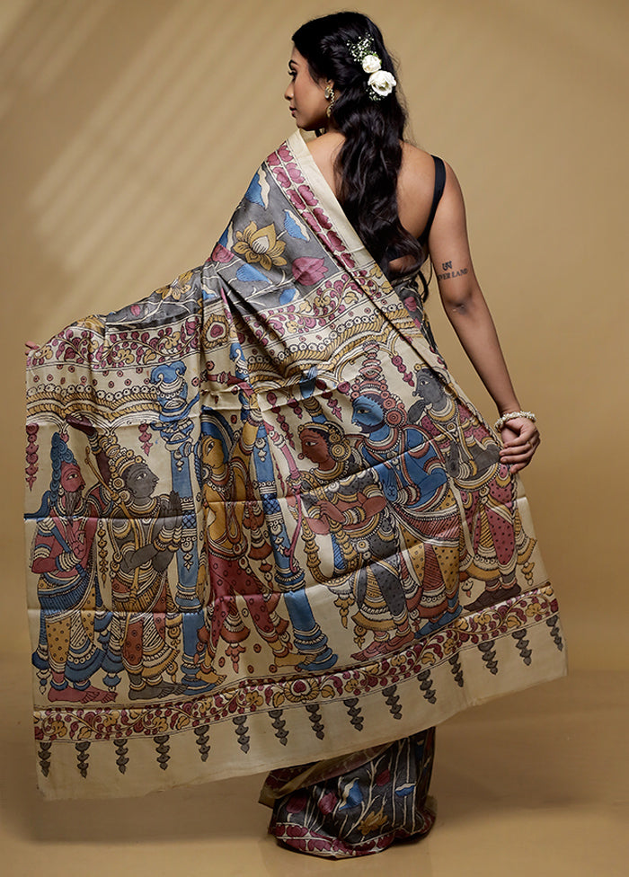 Cream Tussar Pure Silk Saree With Blouse Piece - Indian Silk House Agencies