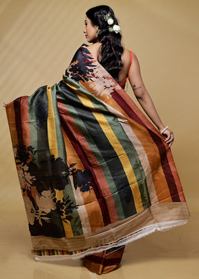 Black Printed Pure Silk Saree With Blouse Piece - Indian Silk House Agencies