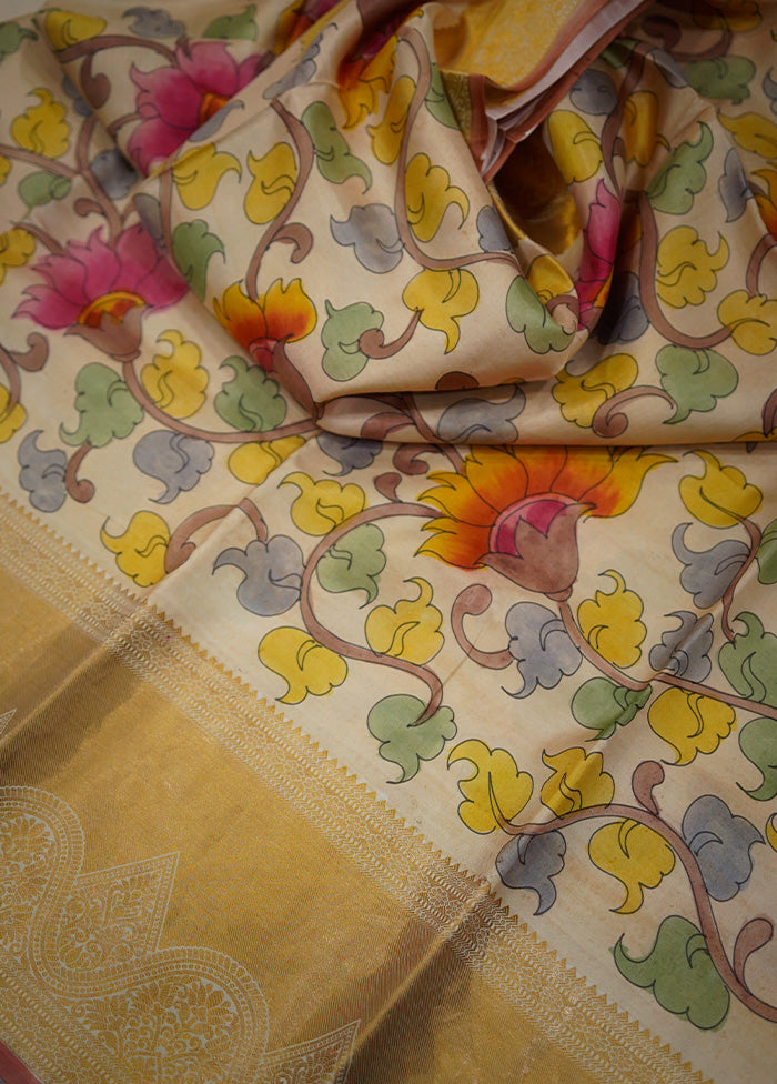 Cream Kanjivaram Pure Silk Saree With Blouse Piece - Indian Silk House Agencies