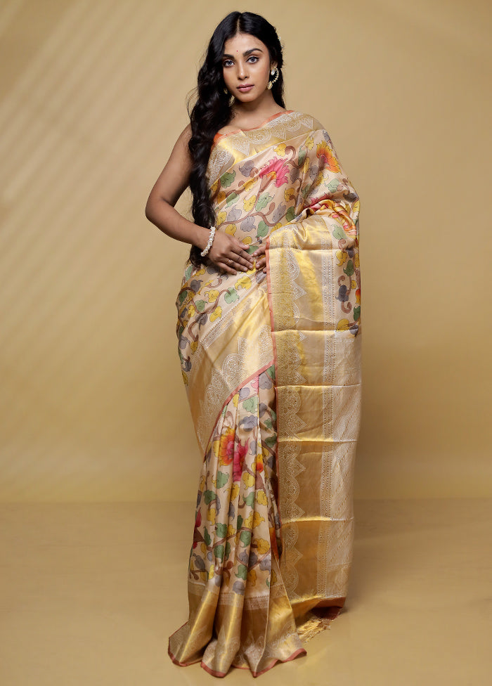 Cream Kanjivaram Pure Silk Saree With Blouse Piece - Indian Silk House Agencies