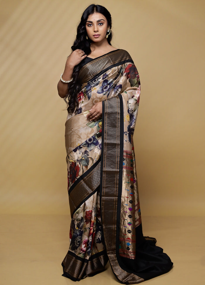 Cream Kanjivaram Pure Silk Saree With Blouse Piece - Indian Silk House Agencies