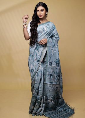 Grey Tussar Silk Saree With Blouse Piece - Indian Silk House Agencies