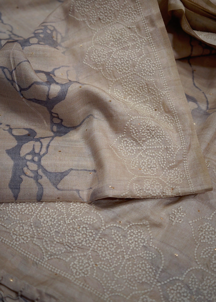 Cream Tussar Silk Saree With Blouse Piece - Indian Silk House Agencies