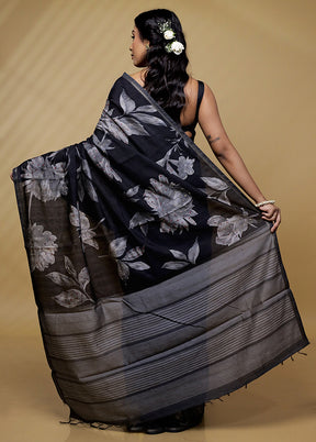 Black Tussar Silk Saree With Blouse Piece