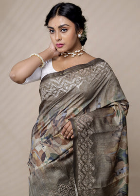 Brown Tussar Silk Saree With Blouse Piece - Indian Silk House Agencies