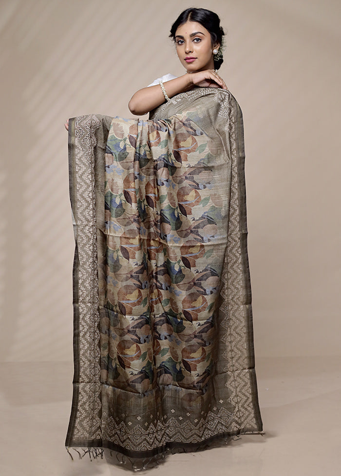 Brown Tussar Silk Saree With Blouse Piece - Indian Silk House Agencies