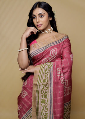 Pink Tussar Silk Saree With Blouse Piece