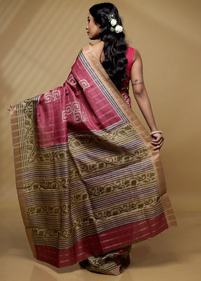 Pink Tussar Silk Saree With Blouse Piece