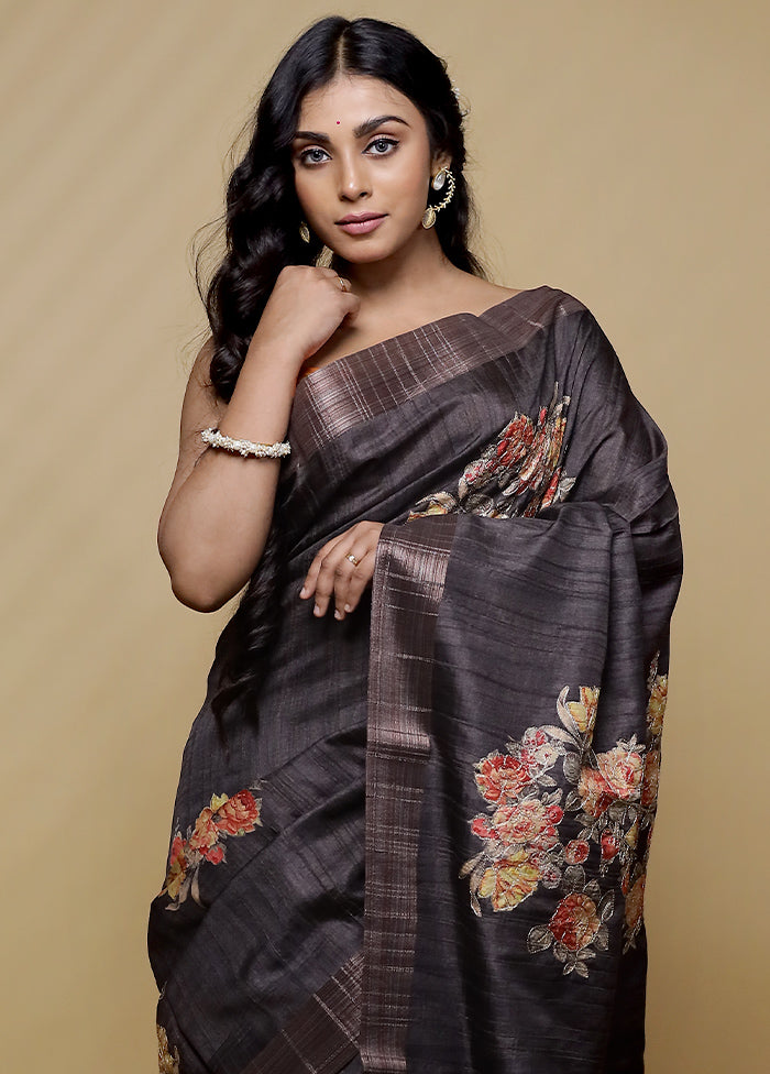 Brown Tussar Silk Saree With Blouse Piece - Indian Silk House Agencies