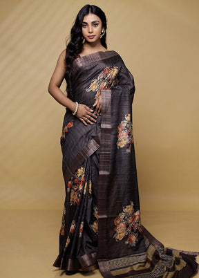 Brown Tussar Silk Saree With Blouse Piece - Indian Silk House Agencies