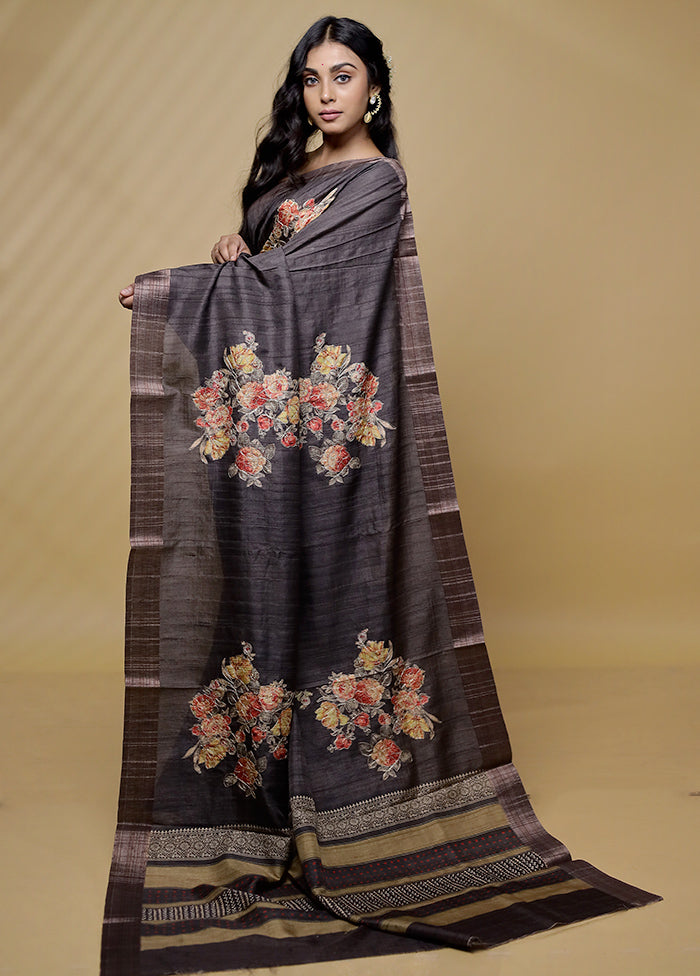 Brown Tussar Silk Saree With Blouse Piece - Indian Silk House Agencies