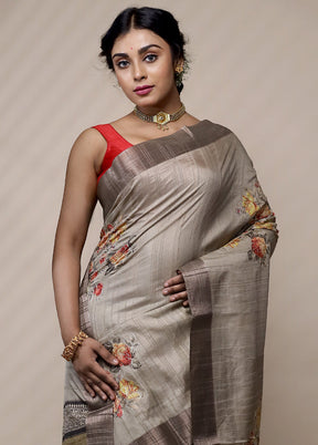 Cream Tussar Silk Saree With Blouse Piece - Indian Silk House Agencies