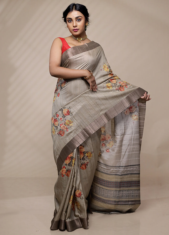 Cream Tussar Silk Saree With Blouse Piece - Indian Silk House Agencies