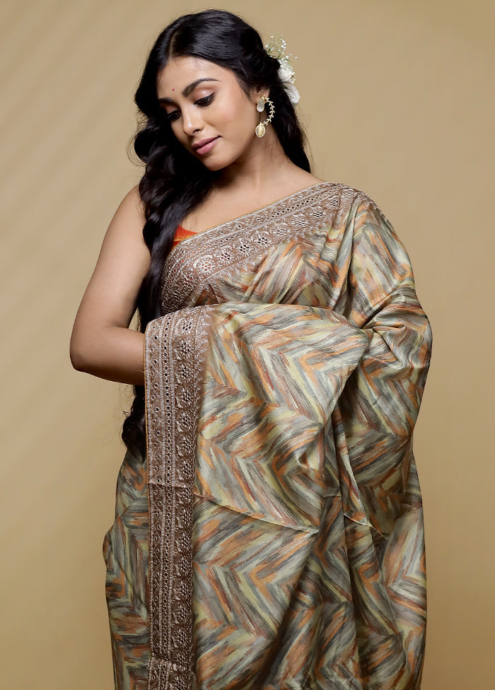 Cream Tussar Silk Saree With Blouse Piece - Indian Silk House Agencies