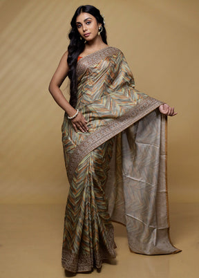 Cream Tussar Silk Saree With Blouse Piece - Indian Silk House Agencies