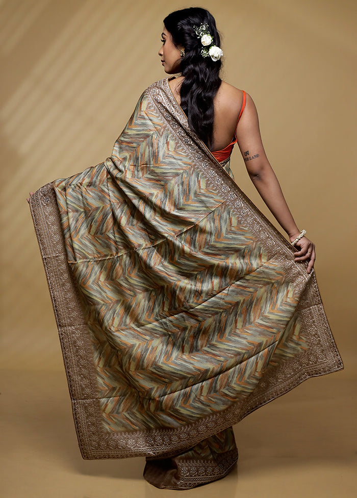 Cream Tussar Silk Saree With Blouse Piece - Indian Silk House Agencies