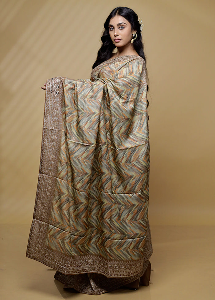 Cream Tussar Silk Saree With Blouse Piece - Indian Silk House Agencies