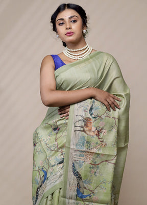 Green Tussar Silk Saree With Blouse Piece - Indian Silk House Agencies